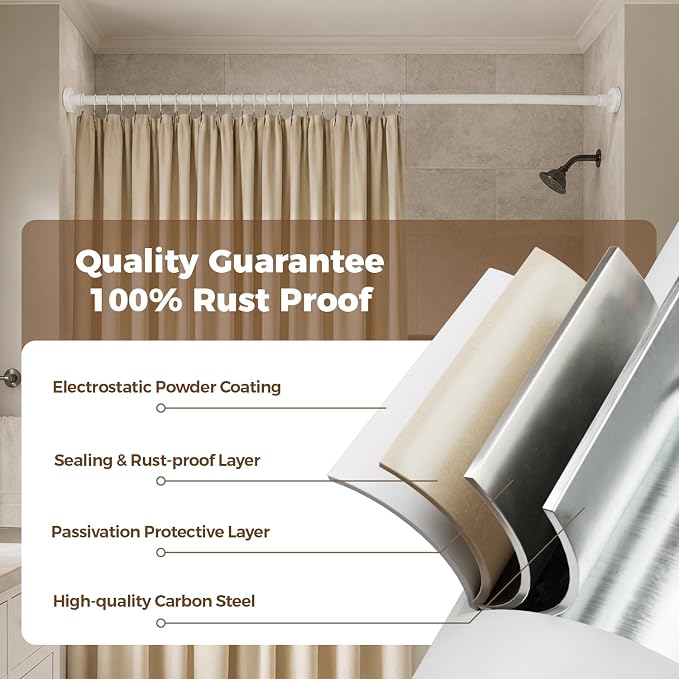 HYSEYY Heavy Duty Shower Curtain Rod,26-80inch Adjustable Tension Rod White | No Drilling Shower Rods for Bathroom, 1" Diameter Spring Tension Curtain Rod, Non Slip Rust Proof Curtain Rod for bathtubs
