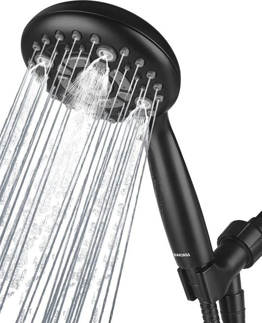 6 Spray Modes High Pressure Handheld Showerhead Set Upgraded | 5 Inches Shower Head with Handheld Spray Matte Black Handheld Shower Head 60 Inches Stainless Steel Hose-1-Min Install
