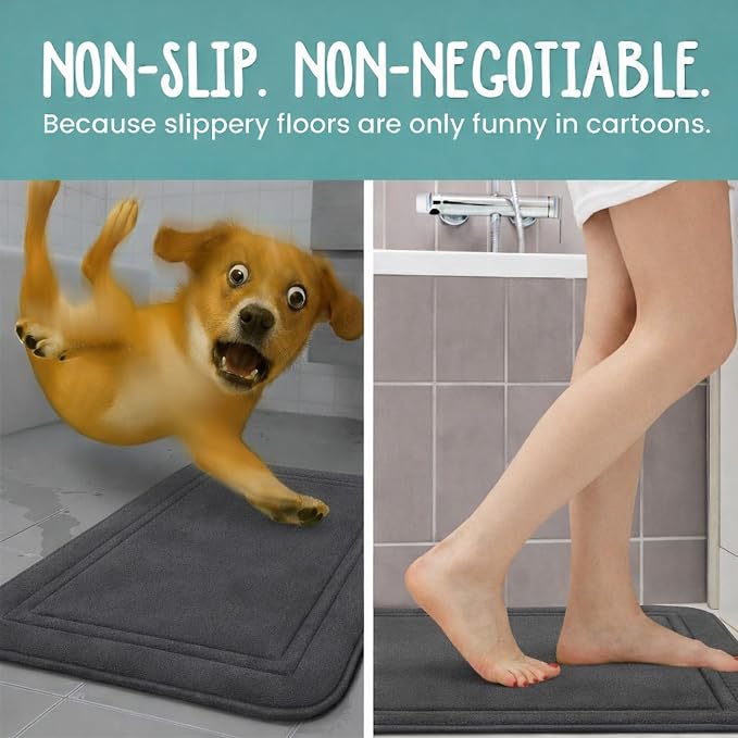 Memory Foam Bath Mat 59x23, Non Slip, Machine Washable, Quick Dry & Absorbent Rugs, Bath Mats for Bathroom Floor, Tub & Shower, Bathroom Rug, Charcoal Gray