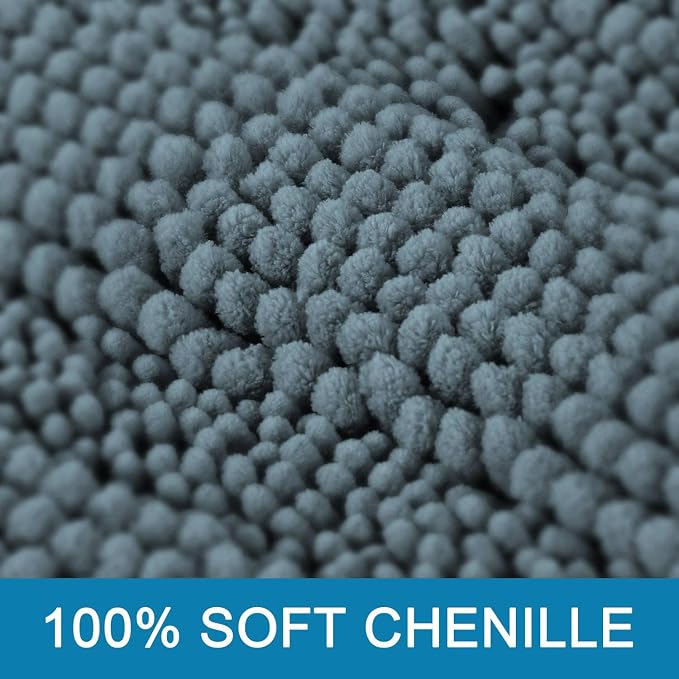 H.VERSAILTEX 2 Piece Bathroom Set - Absorbent Chenille Bath Mats & Non-Skid Machine Washable Rugs (Stone Blue, 47 x 17 Plus 17 x 24 - Inches)