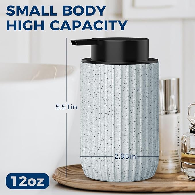 Ceramic Foaming Hand Soap Dispenser, 12 oz Bathroom Soap Dispensers | Lotion Dispenser for Kitchen, Refillable Matte Streaks Soap Dispenser with Large Pump (Blue)