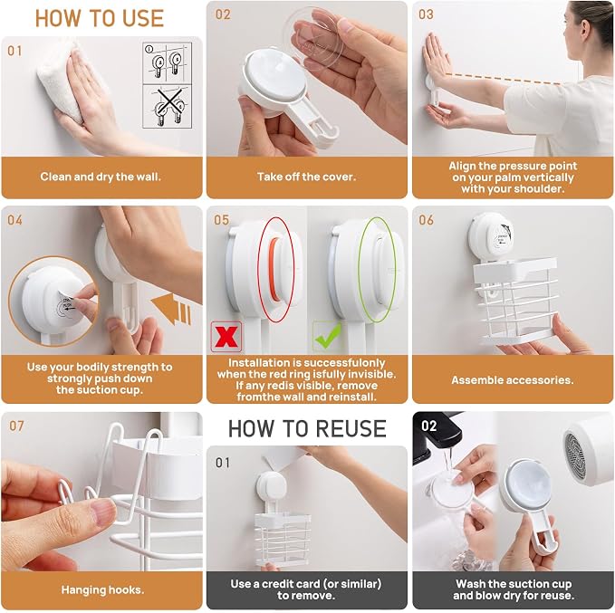 Upgraded Suction Cup Toothbrush Holder with Visible Safety Indicator, White | Heavy Duty Stainless Steel Shower Electric Tooth Brush and Toothpaste Organizers, Removable, No Drilling, Anti-Puddling