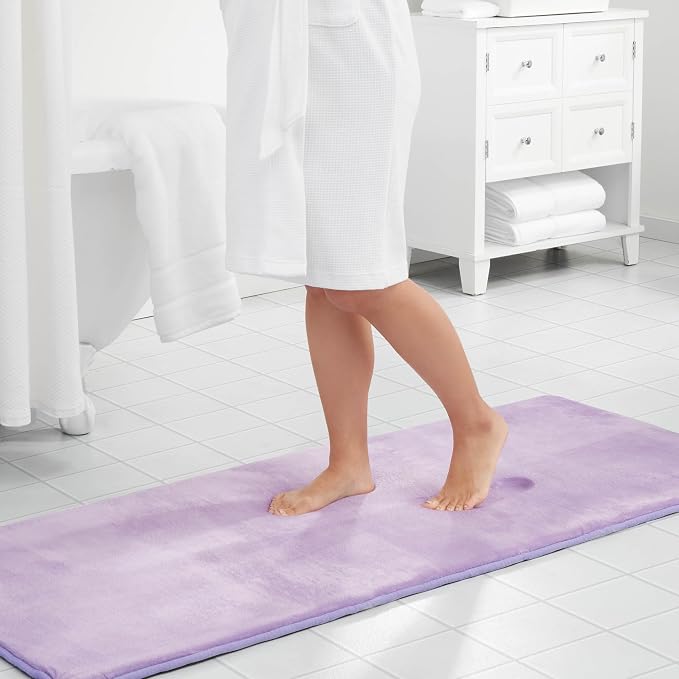 Memory Foam Bath Mat Non Slip Absorbent Super Cozy Velvet Bathroom Rug Carpet (60 inches X 17 inches, Lavender)
