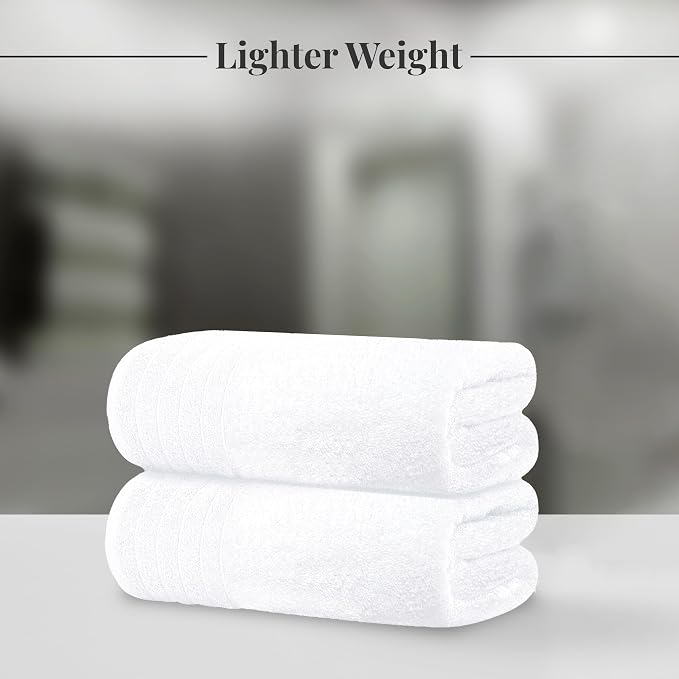 8 Piece Towel Set, 2 XL Bath, 2 Hand, 4 Washcloth, White | 100% Cotton, Lighter Weight, Quicker to Dry, Super Absorbent, Perfect for Bathroom