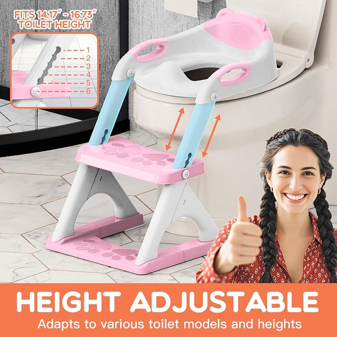 Potty Training Toilet for Toddlers, 2-in-1 Potty Training seat, Anti-Slip | SKYROKU, Fits Round & Elongated Toilets, 6 Heights, Splash Guard, Foldable, Holds 200+ lbs, Step Stool, Dishwasher Cushion