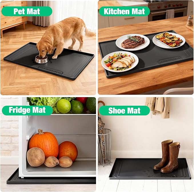 Under Sink Mat 22 X 19, Waterproof Silicone Cabinet Kitchen Liner, Black | BPA-Free Raised-Edge Cabinet Protector & Leak Tray for Bathroom Cabinets, Boots, Pet Feeding Dog & Cat Mats, Dishwasher Safe