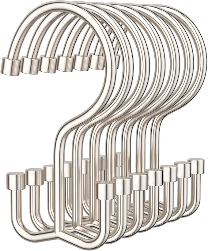 OEH Shower Curtain Hooks, 12 Pcs Shower Curtain Rings, Durable Shower Curtain Hooks Rust Proof, Shower Rings for Curtain, Free Sliding Anti-Drop Double Shower Hooks for Shower Curtain Rod, Nickel