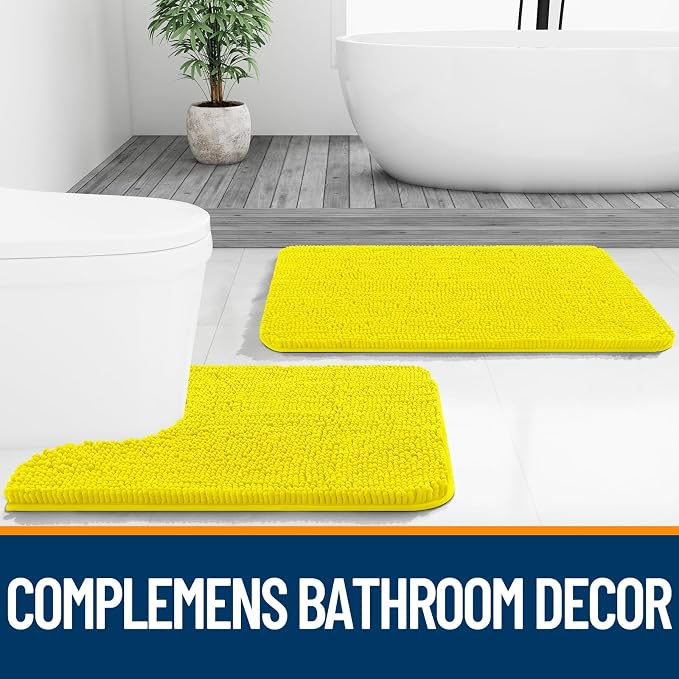 OLANLY Bathroom Rugs 30x20, Extra Soft Absorbent Chenille Bath Rugs | Lemon Yellow, Quick-Drying Rubber Backing, Washable Bath Mat for Bathroom Floor, Tub and Shower, Home Decor Accessories