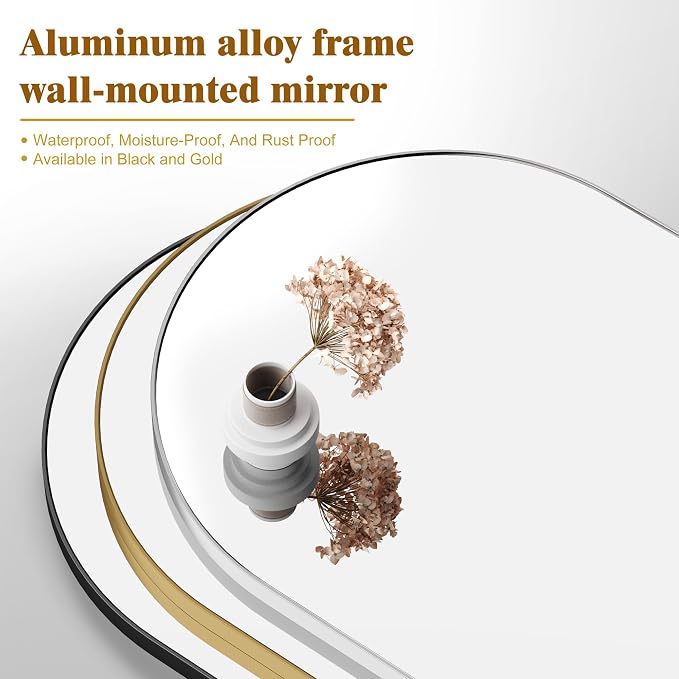 Arched Bathroom Mirror 15"x18", Gold, Tempered Glass | arch bathroom mirror gold wall mounted vanity tempered glass metal frame bedroom entryway living room