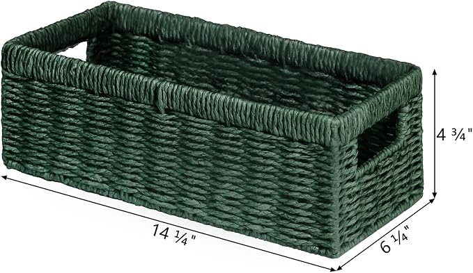 Wicker Storage Basket, Paper Rope Wicker Baskets with Handles, Toilet Paper Basket for Toilet Tank Top, Small Wicker Baskets for Organizing Shelves, 2-Pack, Green