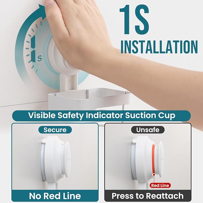 TAILI Suction Cup Toothbrush Holders with Visible Safety Indicator, White | Wall Mounted, Visible Safety Indicator, Inverted Trapezoid Design Bathroom Organizer Removable for Tooth brush and Toothpaste