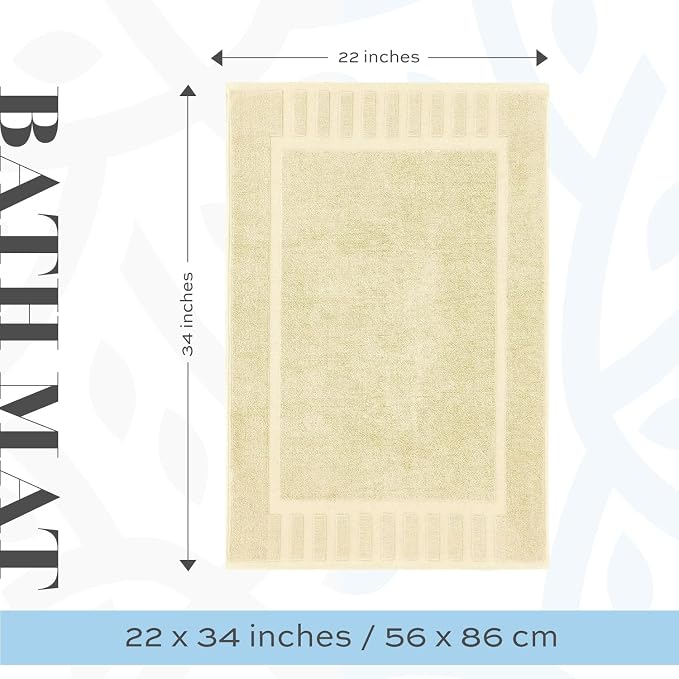 White Classic Luxury Bath Mat Floor Towel Set - Absorbent Cotton Hotel Spa Shower/Bathtub Mats [Not a Bathroom Rug] 22"x34" | 2 Pack | Beige