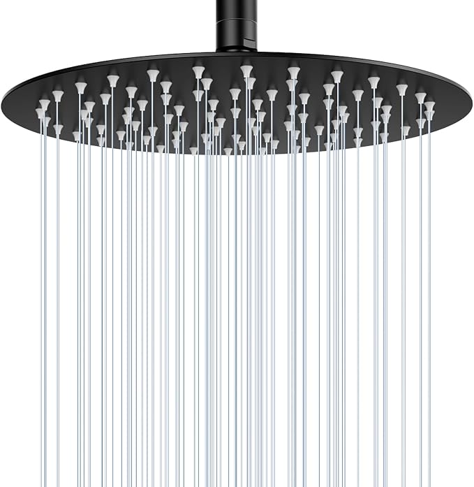 10 Inch Matte Black Round Rain Shower Head, All Metal Stainless Steel Rainfall Shower Heads with 100 Anti-Clog Silicone Nozzles, Wall or Ceiling Mount
