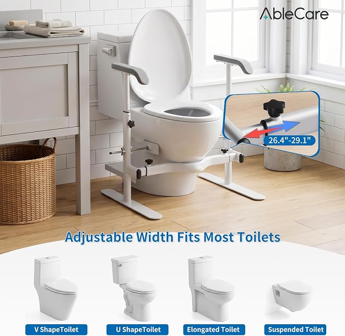 Toilet Safety Rails for Seniors, Toilet Safety Frame & Rails | Toilet Handles for Elderly, Handicap, Post Surgery, Adjustable Width and Height, Max 330lbs Fit Any Toilets