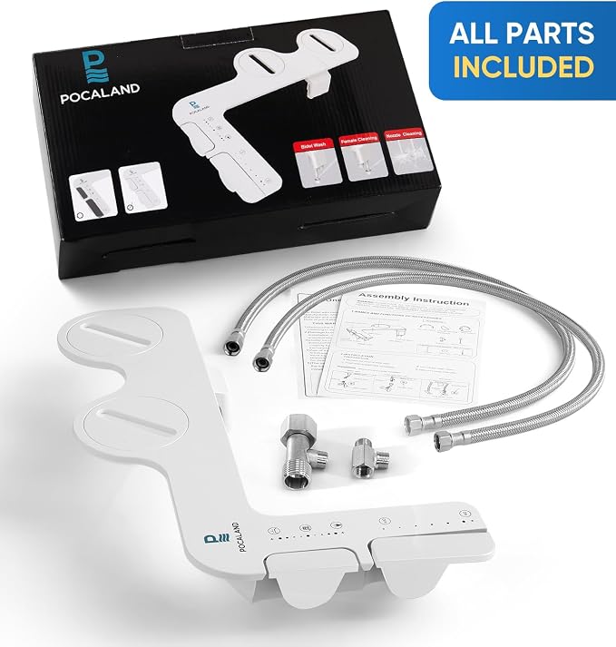 Ultra-Slim 3-in1 Bidet, Warm Water, Self-Cleaning, Posterior&Feminine Wash-(Retractable Dual Nozzles), Non-Electric Bidet Attachment for Toilet Seat, Adjustable Water Pressure, Stainless Steel Inlet | Toilet Seat Add-On