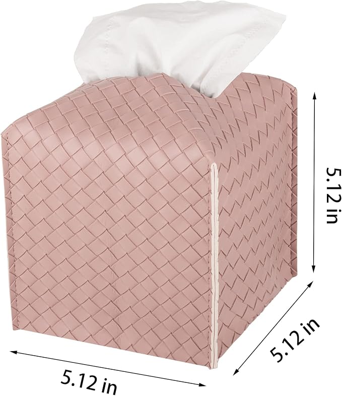 Tissue Box Cover Square Leather Facial Paper Holder, Pink | PU Leather，Easy to Fill, Easy Clean, Decorative Cube Tissue Box Holder for Office, Bathroom,Kitchen, Living room, Guest room