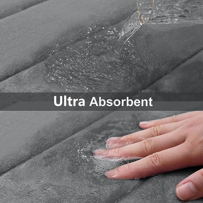 Buganda Memory Foam Bath Mat 35 x 24, Ultra Soft Absorbent Bathroom Rugs | Grey, Machine Washable Quick Dry Bath Mats for Bathroom Floor, Shower and Tub, Home Decor Accessories