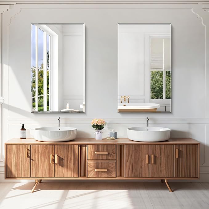 KOCUUY Beveled Mirror, 24x40 Inch Frameless Bathroom Mirror for Over Sink, Upgraded Shatterproof Beveled Unframed Design Mirror for Bathroom, Bedroom, Hang Horizontal/Vertical
