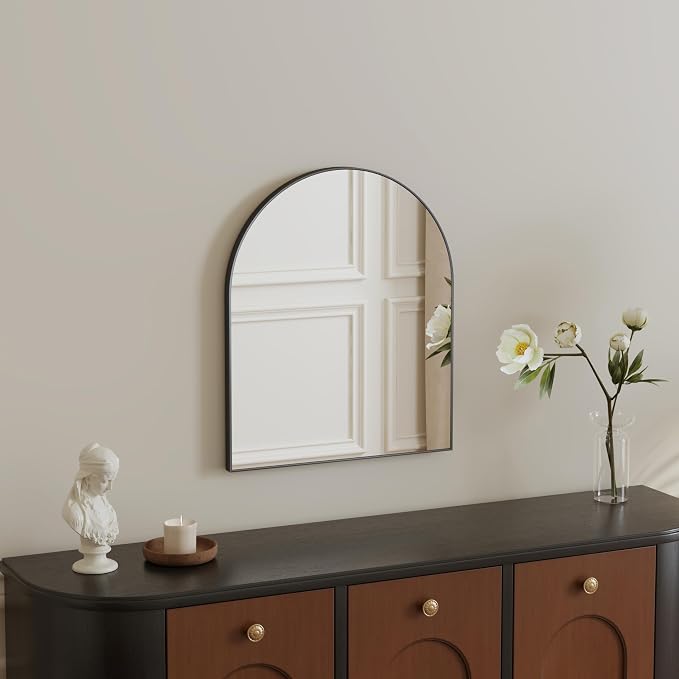 Arched Bathroom Mirror 15"x18", Black, Tempered Glass | arch bathroom mirror black wall mounted vanity tempered glass metal frame bedroom entryway living room
