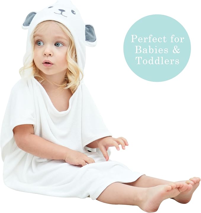 HIPHOP PANDA Ultra Soft Hooded Baby Towel - 2-Layer Thick 500GSM Absorbent | Rayon Made from Bamboo, Hooded Bath Towel for Newborn, Infant, Toddler, Baby Registry - Bear, 21.5x22.5 In