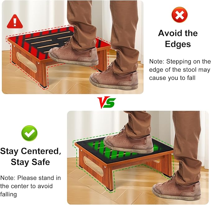 One Step Stool for Adults Seniors with Non-Slip Rubber Stepping Surface, Heavy Duty Platform Wooden Step Stool with 450 LBS Capacity Bed Steps for High Beds, Bathroom Bedroom Kitchen & Bedside Support