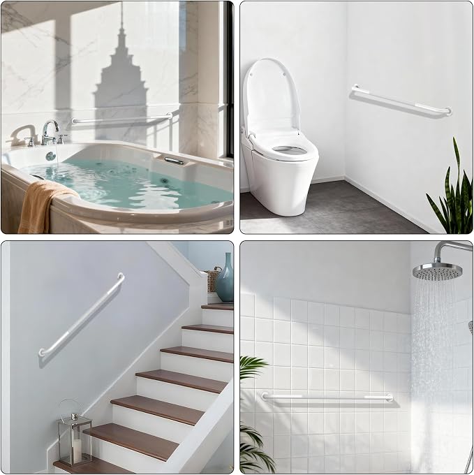48 Inch Anti Slip Handicap Grab Bars, Munzong Bathroom Grab Bar for Wall | White Knurled Handicap Balance Bar Safety Hand Rail Support Elderly Senior Assist Bath Handle