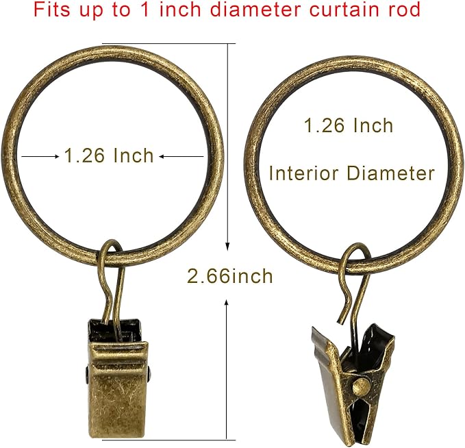 LLPJS 40 Pack Curtain Rings with Clips, Curtain Clip Rings Hooks, Bow Hanger Clips for Hanging Drapery Drapes Bows, Ring 1.26 inch Interior Diameter, Fits up to 1" Rod, Bronze