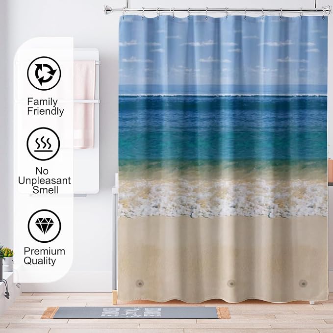 TIKABC Shower Curtain Liner, 4G PEVA Shower Liner, Plastic Waterproof Shower Curtains, 72x72 inch with Grommet Holes 3 Magnetic Weights