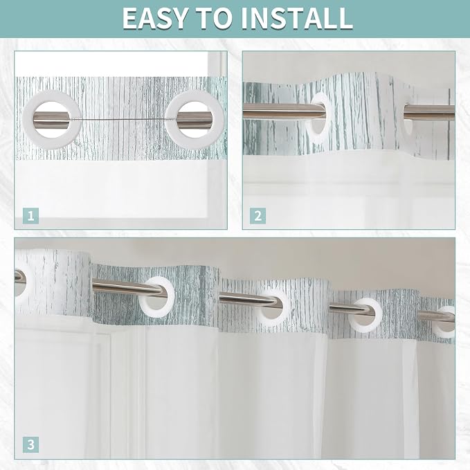 Hookless Shower Curtain with Snap in Liner, Teal No Hook Shower Curtains for Bathroom，Shower Curtain and Liner Set for Bathroom Decor,Waterproof & Washable,72W x 81L Inch