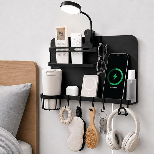 Metal Bedside Wall Shelf,【No Drill】 Wall Organizer for Dorm Teen Room Decor | Floating Bedside Shelf Wall Mount Nightstand for Bedroom, Loft Bed, Bunk Bed, Small Room Stuff, Teen Girl, RV Shelves, Dorm