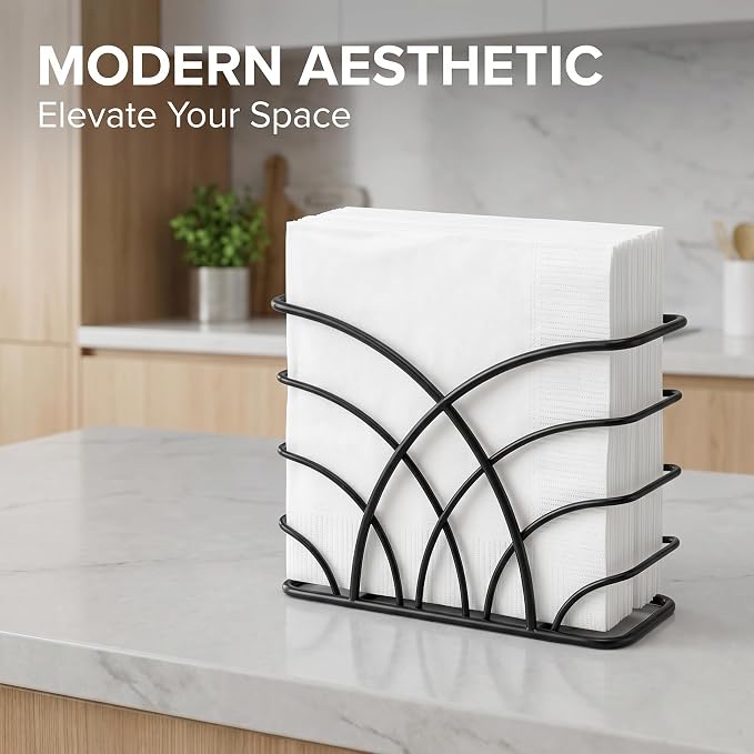 Napkin Holder for Table, Black Iron Upright Paper Dispenser | Dinner Napkins, Lunch Napkins & Table Decor