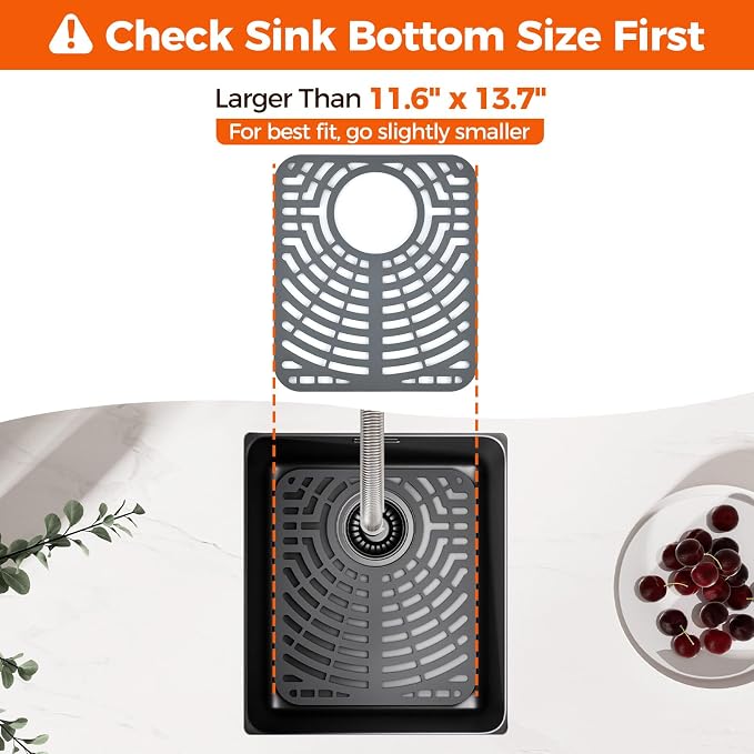 Snuggery Silicone Sink Protector for Kitchen Sink, 12"x14" Rear Drain | Scratch protection, cushions fragile dishes and glassware, dishwasher safe, food-grade silicone, 446°F heat resistant