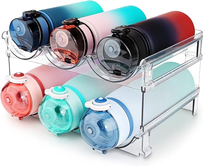 spospo Water Bottle Organizer for Cabinet, Water Bottle Storage Organizer, 2 Packs Water Bottle Storage Rack, Water Bottle Holder for Cabinet, Stackable Water Bottle Storage Rack | 2 Packs Tumbler Organizer, Water Bottle Holder for Cabiner, Fridge, Kit...