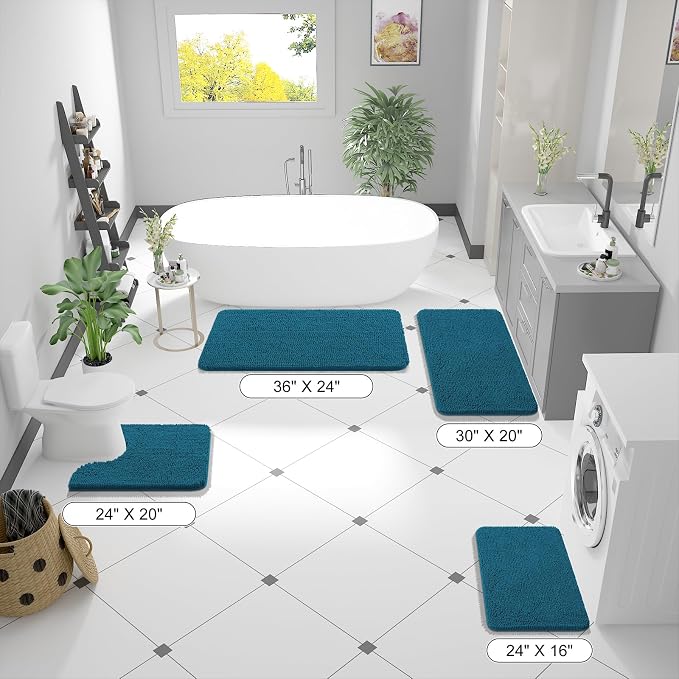 OLANLY Bathroom Rugs 30x20, Extra Soft Absorbent Chenille Bath Rugs | Peacock Blue, Quick-Drying Rubber Backing, Washable Bath Mat for Bathroom Floor, Tub and Shower, Home Decor Accessories