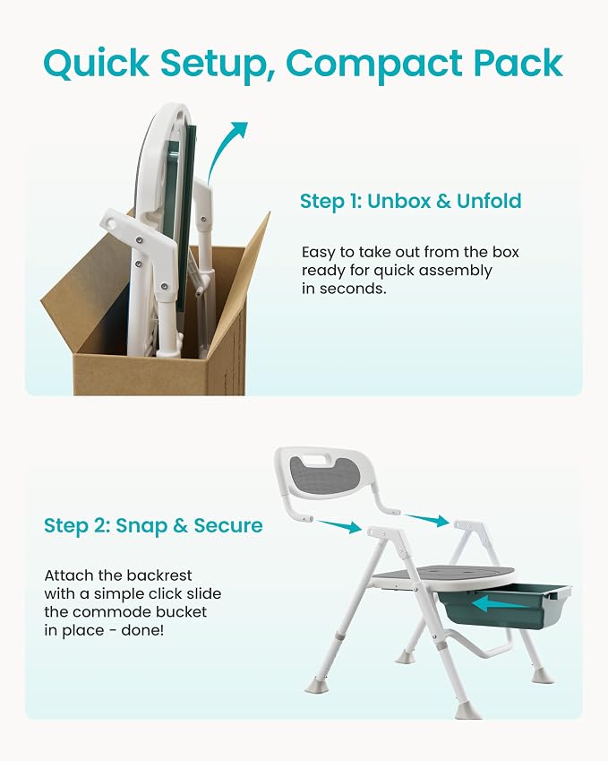 3-in-1 Folding Bedside Commode Toilet, Potty Chair for Adults & Seniors | arms and backrest add support; adjustable height improves fit; removable bucket eases overnight care, Gray, FSA/HSA Eligible;