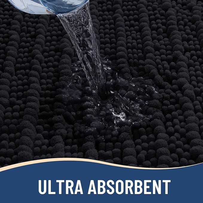 Arotive Bathroom Rugs Mat 30x20, Soft Absorbent Chenille Shaggy Bath Mat | Black, Machine Wash Dry, Bath Rugs for Bathroom Floor, Tub and Shower, Home Decor Accessories