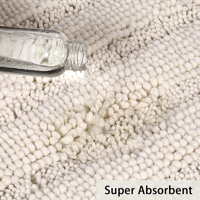 Turquoize Chenille Bathroom Rugs Set Non-Slip Bath Mats for Bathroom Super Absorbent Shaggy Rugs for Tub Shower Toilet Plush Bath Rug Plus U Contour Rug (Oversized: 24" x 36" and 20" x 24" U), Ivory