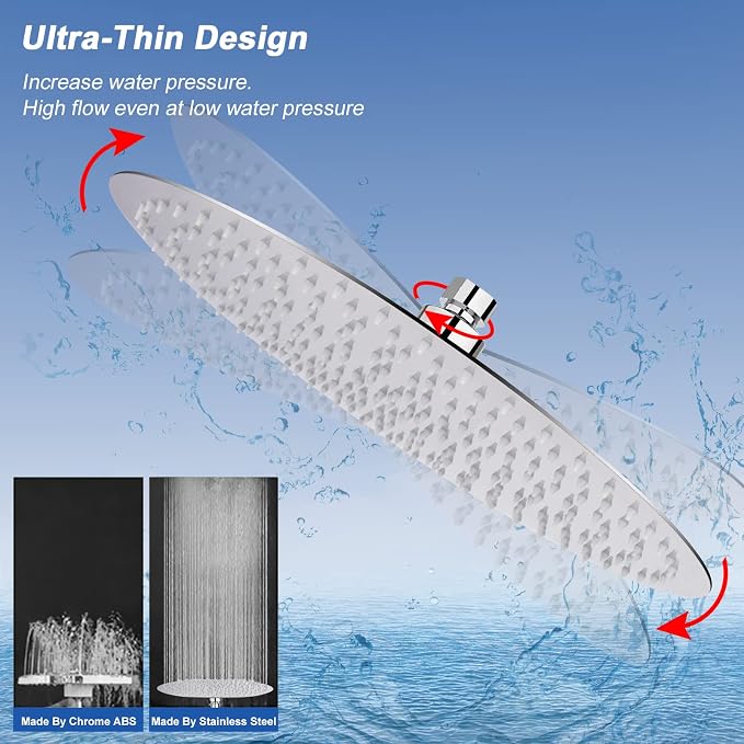 NearMoon Rain Shower Head, Ultra-Thin Design-Pressure Boosting, Awesome Some Experience, High Flow Stainless Steel Rainfall Head (16 Inch, Chrome Finish)