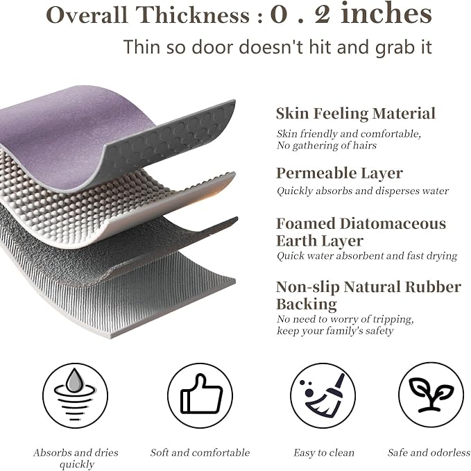 Bathroom Rugs and Mats Set 2 Piece Diatomaceous Earth Bath Mat,Lavender | Non Slip Rubber Backed Quick Dry Bathroom Rugs Super Absorbent Low Pile Diatomite Stone Bathroom Mat Fit Under Door Floors