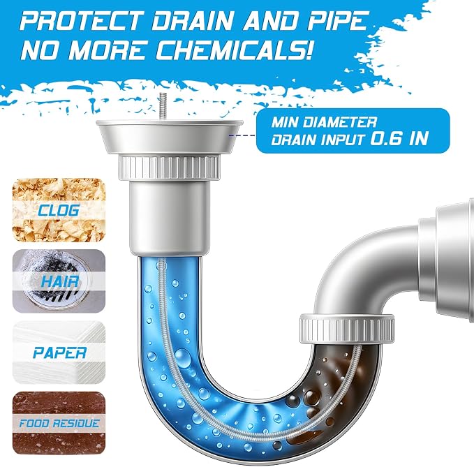 25FT Auto Feed Drain Snake Auger Drill or Manual Hair Clog Remover | 25FT flexible drain snake with auto feed retract, supports drill or manual use, for bathroom sink shower hair clog removal
