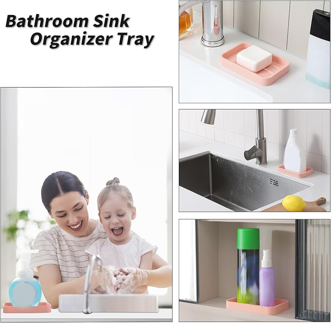 MicoYang Silicone Kitchen Sink Organizer Tray for Multiple Usage,Easy Clean Sponges Holder for Kitchen Bathroom Counter or Sink,Dish Soap Dispenser,Scrubber,Bottle,Cup Pink 4.9”x 3.2”