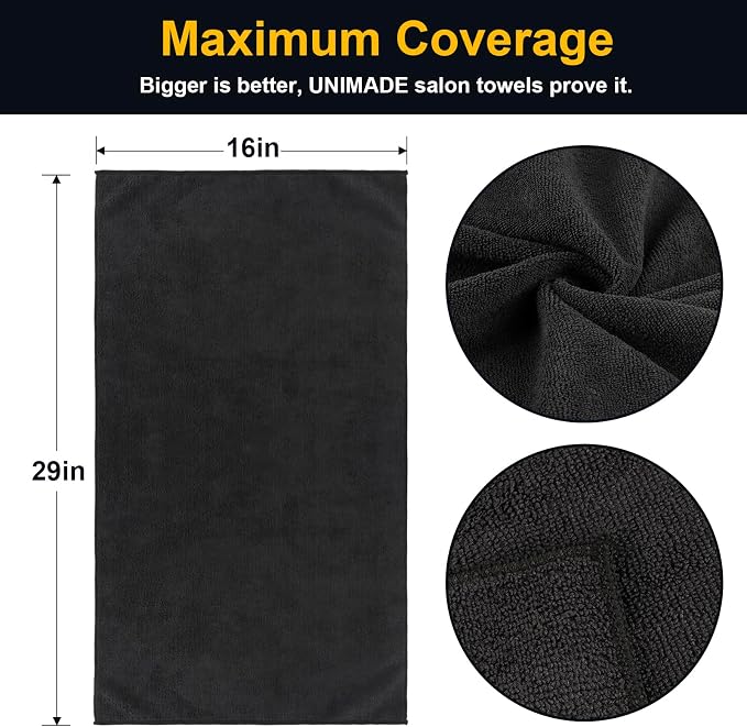 Salon Towels 24 Pack, Microfiber Barber Towels Bulk, (16x29 inches) Hair-Drying Cloth Super Soft Black Hand Cloth for Gym, Bath, Spa Use and Home Beauty Care(Not Bleach Proof) | (16x29 inches) Hair-Drying Cloth Super Soft Black Hand Cloth for Gym, Bath...
