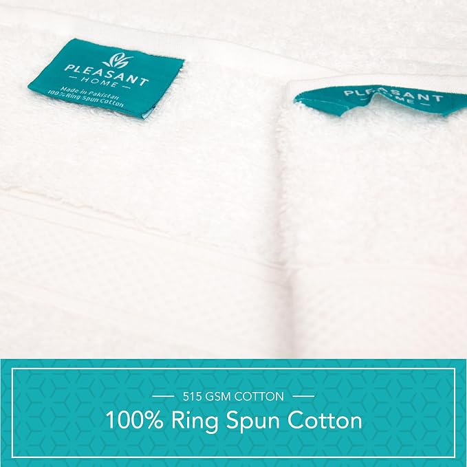 Pleasant Home Bath Towels Set of 6 (24” x 50”) 100% Cotton, White | 515 GSM | Lightweight, Soft & Highly Absorbent Luxury Towels for Bathroom | for Gym, Pool & Spa