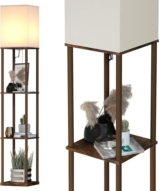 SUNMORY Floor Lamp with Shelves, Standing Lamps for Living Room, Brown | 3 CCT LED Bulb Include, 4-Tier Display Bookshelf, 63" Tall Corner Shelf Lamp, Modern Style for Bedroom, Office, Home Decor