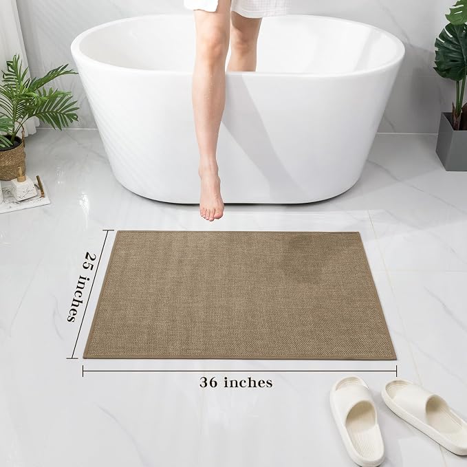 Bathroom Rugs Mat 36x25, Ultra Thin Non Slip Bath Mat Large Quick Dry Absorbent Bath Mat for Bathroom Floor, (Dark Beige, 36"x25")