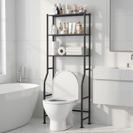 Livilord 3-Tier Over The Toilet Storage Rack, Space Saver Metal Bathroom Shelves, Freestanding Over Toilet Bathroom Organizer for Bathroom/Living Room (Black)