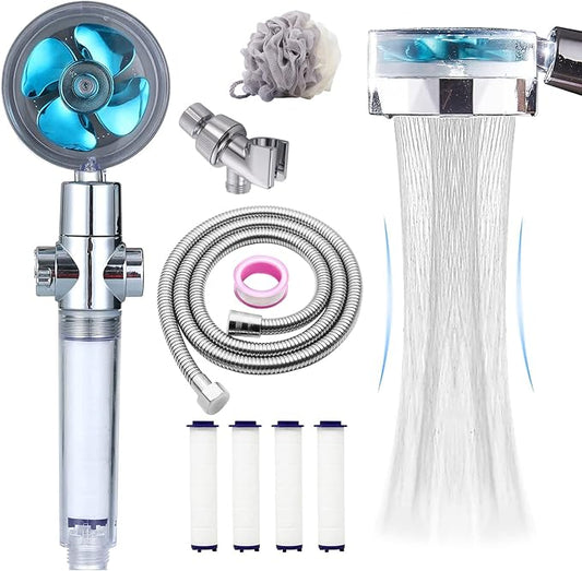 CWPW High Pressure filtered Shower Head Hydro Jet Handheld Turbo Fan Shower | ON/OFF Switch,Reduces Dry Itchy Skin,79" Hose,Bracket,4 PP Filters,Bath Loofah,360° Rotatable,Built-in Power Wash