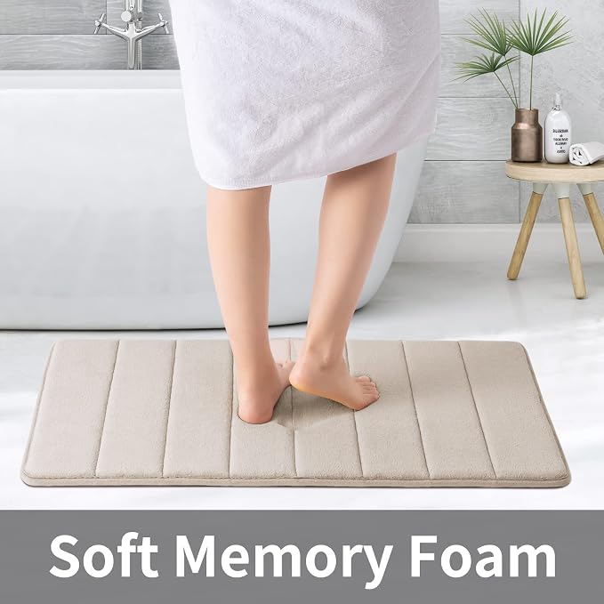 ROSMARUS Memory Foam Bath Mat, 17''x24'', Ltbrown | Water Absorbent, Ultra Soft, Non Slip, Thick Foam, Bathroom Rugs for Floor & Tub, Machine Washable Care