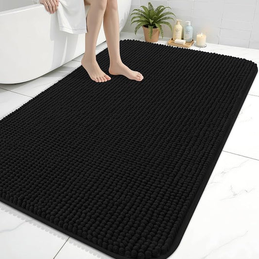 Arotive Chenille Bathroom Rugs 59x35, Soft Absorbent Bath Mat, Black | Rubber Backing, Machine Washable Dry Bath Mats for Bathroom Floor, Tub and Shower, Home Decor Accessories