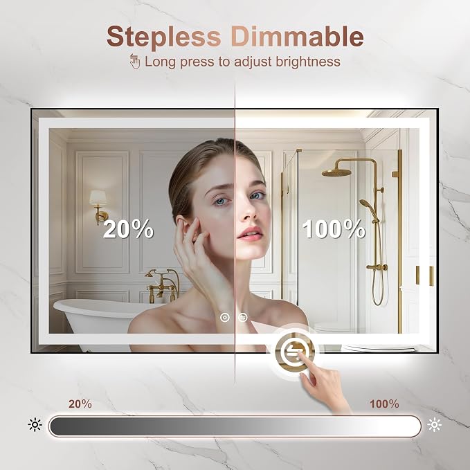 LED Bathroom Mirror with Lights, 30"x50" Black Framed Lighted Vanity Mirror | Anti-Fog, Dimmable 3 Color Temperature, Front & Backlit, Memory Function, Shatterproof Tempered Glass